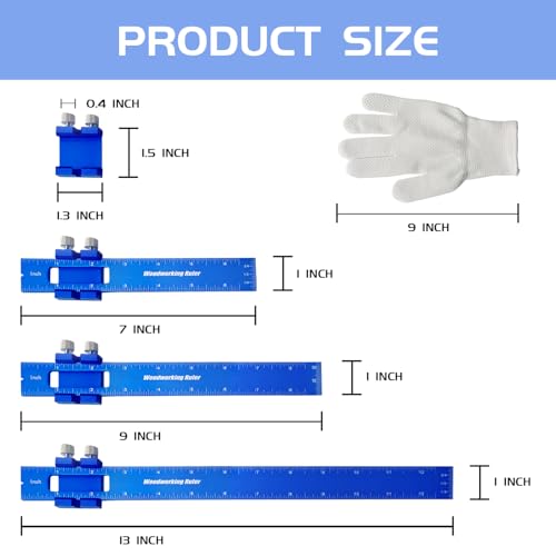 Metal Slide Rule Set - T-Type Ruler with Inch/Metric Scales (7",9",13") - Woodworking Measuring Tools, Pocket Scribing Ruler, Machinist Square for Marking & Layout (Klein Blue) - Image 5