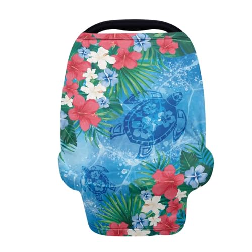 Image of Car Seat Cover for Baby Carseat, Cute Sea Turtle Nursing Cover and Carseat Cover, Stretchable Nursing Scarf Stroller Shopping Cart Cover for Girls, Boys