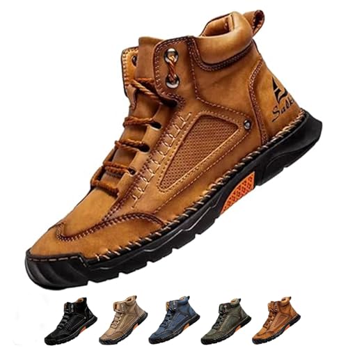 Sawbehind Men's Comfortable,Comfortable Handmade Leather Boots-Waterproof,Arch Support,handmade wide toe outdoor leather shoes