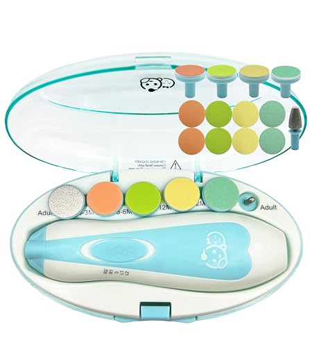 Image of Baby Nail Clippers 20 in 1 by Royal Angels Baby | Safe Electric Baby Nail Trimmer, Baby Nail File Kit, Additional Replacement Heads, Newborn Toddler Toes and Fingernails, Trim and Polish (Blue)