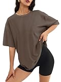 ATHMILE Plus Size Tops Womens Oversized T Shirts Loose Fit Crewneck Short Sleeve Tops Casual Blouse Y2K 2025 Basic Tee Beach Brown