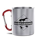 Für lange Freude an dem Produkt, wird Handspülung empfohlen - Höhe: 9,0 cm - Umfang 25,1 cm - Füllmenge 300 ml. Durch den beidseitigen Druck links und rechts vom Henkel ist diese Edelstahltasse mit Karabinerhenkel sowohl für Linkshänder als auch für Rechtshänder geeignet.
