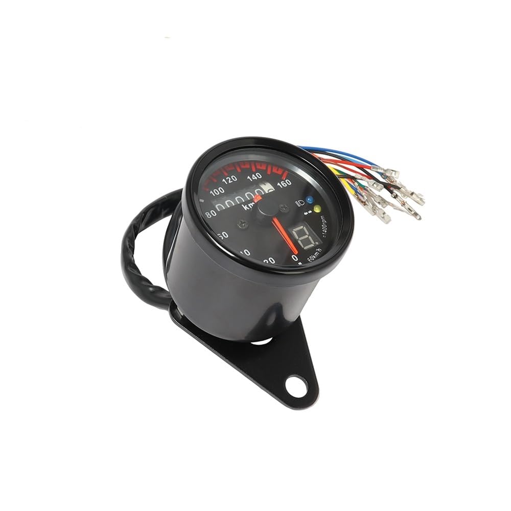 12V Motorcycle Speedometer LED Digital Indicator Dual Speed Meter Dash Board Instruments Gear Fit for Cafe Racer(Black)