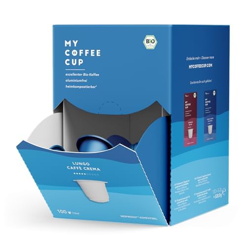 My Coffee Cup – MEGA BOX LUNGO CAFFÈ CREMA – BIO-KAFFEE I 100 Kaffeekapseln für Nespresso®³-Kapselmaschinen I 100% heim- und gartenkompostierbare I nachhaltig – 0% Alu