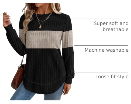 OFEEFAN Womens Sweaters Crew Neck Tunic Tops Long Sleeve Shirts Curved Hem - Image 5