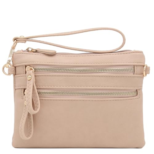 Image of FashionPuzzle Multi Zipper Pocket Small Wristlet Crossbody Bag