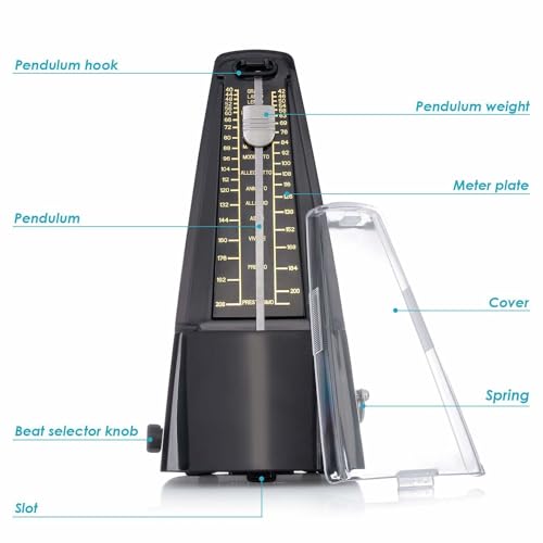 Image of Perlman Traditional Wind Up Mechanical Metronome for Piano Guitar Bass Drum Violin and Other Musical Instruments (Black)