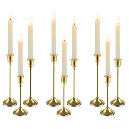 9 Packs Gold Candlestick Holders for Taper Candles - Vintage Metal Candle Sticks - Home Decor Centerpieces for Table Mantel Wedding Housewarming Festive Gift