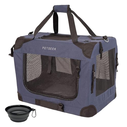Image of Extra Large Cat Carrier Soft Sided, Portable Small Dog Carrier for 2 Cats, 24 inchx16.5 inchx16 inch Car Travel Folding Comfortable Design with Bowl, Blue