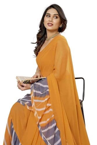 Image of RAJESHWAR FASHION WITH RF Women's Ruffles Georgette Sarees For Women With Lace & Solid Blouse(Jacket Saree)