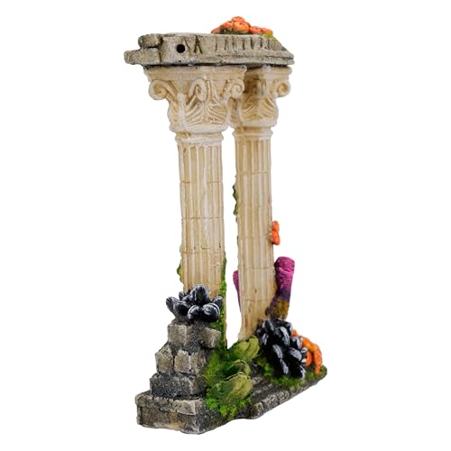 CLASSIC Twin Roman Column with Corals Aquarium Ornament, Ancient Ruins Fish Tank Decoration with Colourful Coral Detail - Image 4
