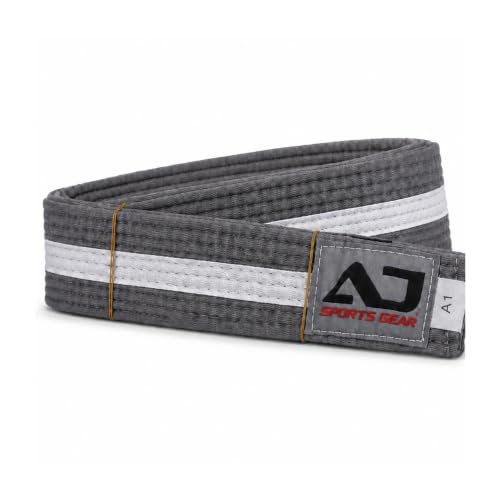 AJ Sports Gear BJJ Belt - Approved Brazilian Jiu-Jitsu Belt for Competition with Ranking Stripes Sleeve Bar - Jiu Jitsu for Adults and Kids for All Skill Levels - BJJ Belts (Gray White, C00)
