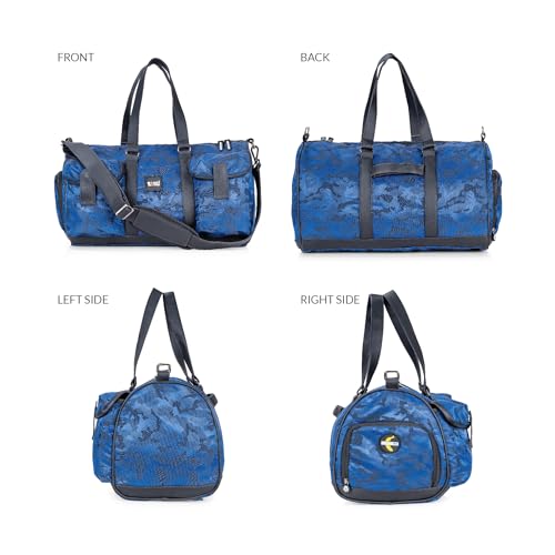 Image of Monkey Troopers Roam Duffle with Bike Skin, 30L Travel & Gym Bag with Wet Pocket, Shoe Compartment, Detachable Sling, Lightweight, Durable Duffel for Men & Women, Weekend & Sports Use (Blue)