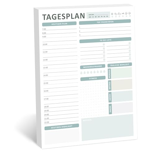 BIROYAL A4 Tagesplaner Block ohne festes Datum, 50 Seiten | Zeitmanagement und Gesundheitstracking für den Alltag | To Do Liste Block | Home Office Gadget, Büro Organisation, ADHS Planer Erwachsene