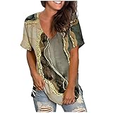 Bovake Damen Mode Bedrucktes T-Shirt Kurze Ärmel Bluse Rundhalsausschnitt Lässige Oberteile Bio-Baumwolle Bluse Weiss JGA Shirts Frauen T Shirt BH T-Shirt Angebote Satin Top Brown XL