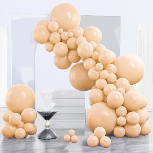 Image of PartyWoo Nude Balloons 120pcs Apricot Boho Fall Color Different Sizes | 18 12 10 5 Inch Balloons for Graduation Birthday Boy Baby Shower Theme Boy Gender Reveal Wedding Party Decorations Brown-F05