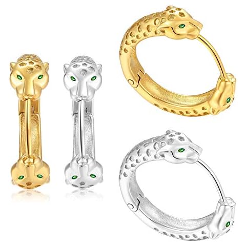 18K Gold Plated Leopard head Cubic Zirconia Cuff Stud Gold Hoop Earrings for Women Cover