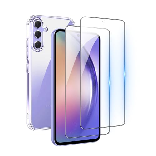 対応 Galaxy A54 5G 用の 2個強化ガラスフィルム+1個TPU シリコン ケース 保護フィルム 透明 TPU ケース 硬度9H 耐衝撃 落下防止 指紋防止 気泡ゼロ 貼り付け簡単 フィルム 黄変防止 耐水性