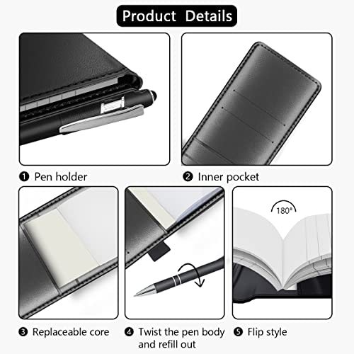 Aidunmis 12 Pieces Notepads Holder Set, Small Notebook Memo Pads 3X5, Mini Pocket Notepad Holder With 30 Lined Sheets 10 Pieces Bound Memo Books Refills 1 Metal Pen For Business Professionals - Black #TOP2