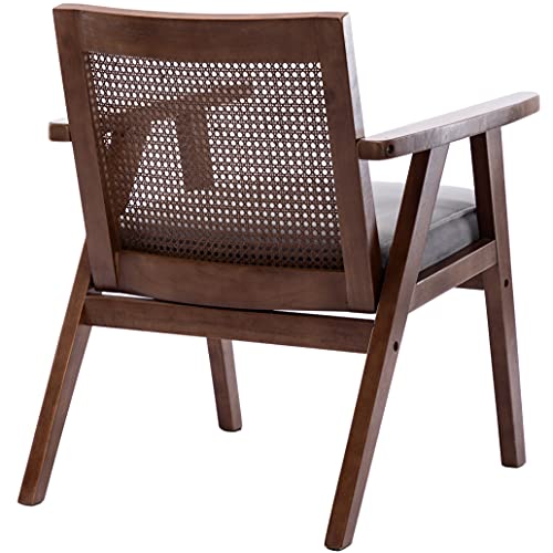 Modern Cane Back Living Room Chair, Accent Arm Chair With Nature Solid Wood Frames In Walnut, Modern Living Room Arm Chair, Gray #TOP2