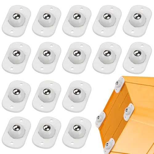 TRVL FIELDER Minirruedas autoadhesivas para utensilios de cocina, ruedas universales giratorias de 360°, ruedas adhesivas para bricolaje, cubo de basura, caja de almacenamiento (16, blanco)