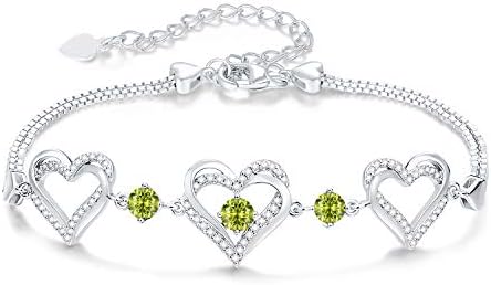CDE Heart Women Bracelets Birthstone Jewellery for Women 925 Sterling Silver Charm Bracelet Adjustable Wedding Anniversary Birthday Jewelry Gifts for Her Girls Wife Girlfriend