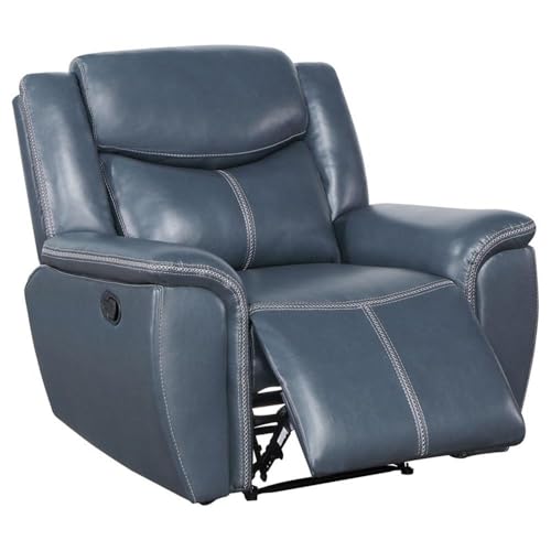Sillón reclinable manual de cuero sintético azul miniatura 4