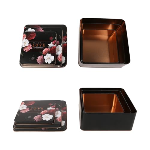 PHILPETY Love Decorative Storage Box Rural Tin Gift Box Tinplate Candy Cookie Jars Square Storage Containers with Lids for Chocolate Candy Tea Coffee Cosmetics Jewelry Photos Gift Case 3Pcs - Thumbnail 5