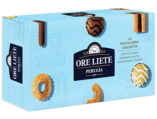Ore Liete Perugia 1907, Scatola con Biscotti Assortiti Frolla, Latte e Cioccolato Pasticceria Finissima 300g
