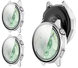 GIOPUEY Cover Compatibile con Huawei Watch GT 6 46mm, [2 Pezzi] Pellicola Protettiva Vetro + Cornice in Plastica Rigida Custodia - Silver+Silver