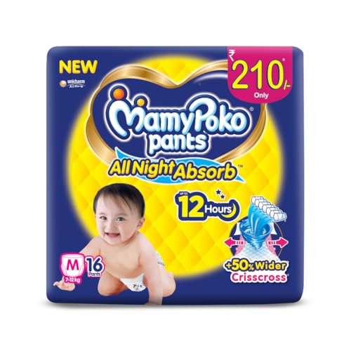MamyPoko Pants All Night Absorb Baby Diapers, Medium (M), 16 Coun...