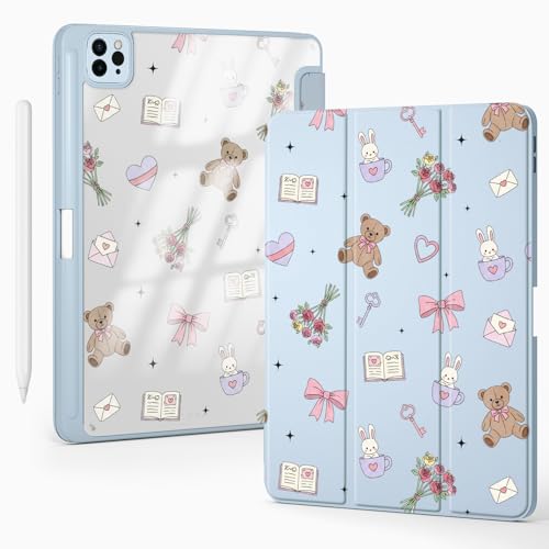 Housse iPad Pro 13 pouces lapin bleu avec mise en veille automatique et dos acrylique