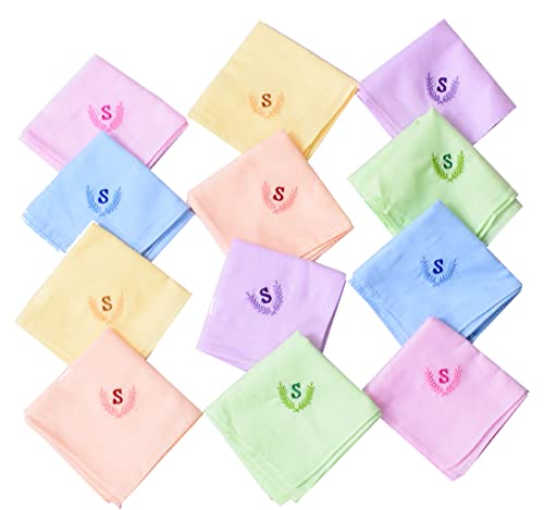 Image of ANTONIA Personalized Cotton Women's Handkerchiefs with Embroidered Initials, Assorted Colours (33 cm x 33 cm)