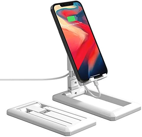 Phone Holder, Adjustable Desktop Phone Stand, Fully Foldable Phone Cradle Dock, Office Accessories, Compatible with iPhone/Kindle, All Smartphone(4-8 inches) - White