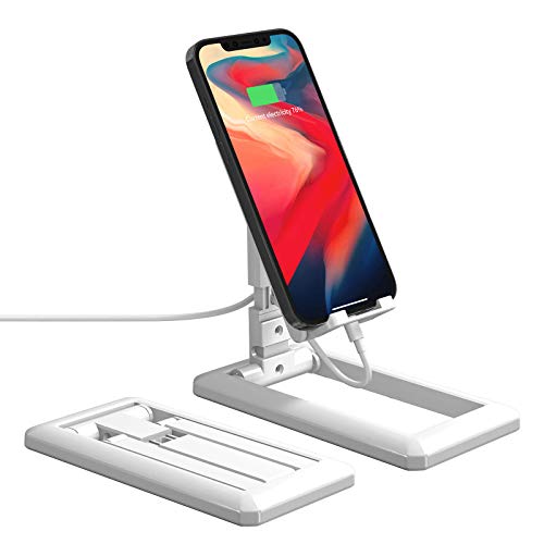 Phone Holder, Adjustable Desktop Phone Stand, Fully Foldable Phone Cradle Dock, Office Accessories, Compatible With Iphone/Kindle, All Smartphone(4-8 Inches) - White #TOP18