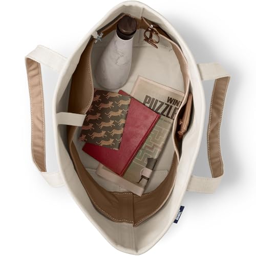 Image of Lands' End Natural Open Top Canvas Tote Natural /rich Camel Large Regular Handle