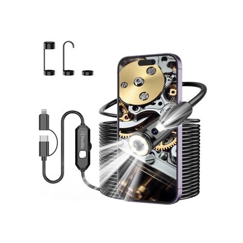 Ferdiiz 1920P HD Endoskopkamera mit Licht, IP67 Wasserdicht Inspektionskamera für iOS & Android, Plug & Play Rohrkamera Handy ohne WiFi für Kanalabfluss Auto Motorrad - Dual Objektiv, 10M