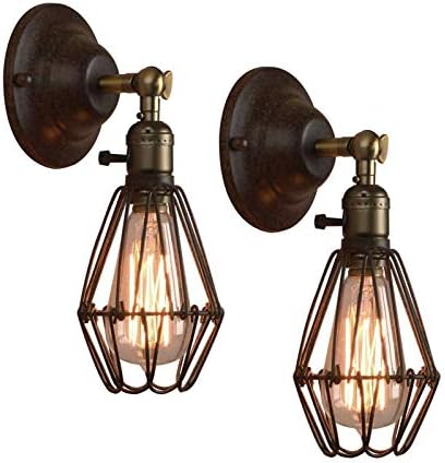 2 Pcs Industrial Wall Lights – Metal Cage Wall Light Black Lampshade Adjustable Wall Lamp E27 Wall Lighting Fixtures for Home Decor Bedroom Bedside Living Room Indoor