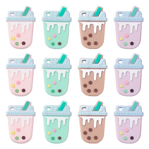 UR URLIFEHALL 10 Pcs Bubble Tea Silicone Beads Drink Silicone Focal Beads for Pen Phone Case Jewelley Keychain Scrapbook Making