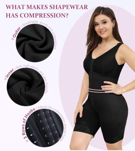 Image of M MYODRESS Fajas Colombianas Plus Size Postpartum Full Body Shaper with bra | 52%Nylon 48%Spandex, 3 row hook Adjustable Compression, breast support and butt lifter, for postpartum post surgery daily