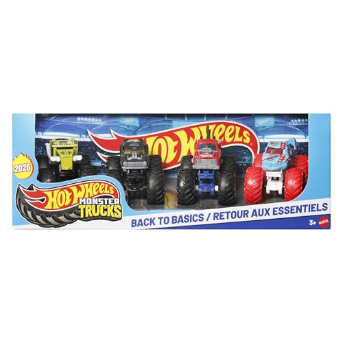 Image of Hot Wheels Monster Trucks, 1:64 Scale Monster Trucks Toy Trucks, Set of 4, Giant Wheels, Favorite Characters and Cool Designs