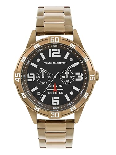 Image of French Connection Comet Multifunction Black Round Dial Stainless Steel Strap | Casual | Premium | See Through Feature | Brush Feature Wrist Watch for Men - FCC04KHM