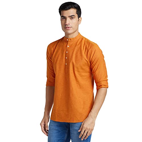 Image of Park Avenue Men's Cotton Polyester Blend Solid Pattern Slim Fit Mandarin Collar Full Sleeve Formal Shirt