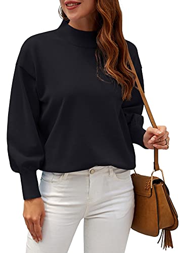 WEACZZY Women's 2025 Fall Fashion Casual Sweaters Mock Neck Long Lantern Sleeve Lightweight Knit Pullover Sweater Tops2
