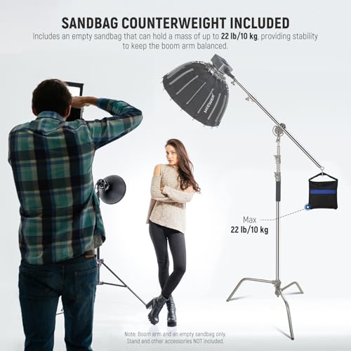 Image of NEEWER Heavy Duty Stainless Steel Extension Boom Arm 17.6lb Load Capacity for C Stand and Light Stand, 38.6-66.3 inch /98-168.5cm Crossbar Holding Arm with Sandbag for Strobe /Softbox /LED Video Light, DS021
