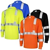 Amylove 4 Pcs Long Sleeve Safety Shirt High Visibility Reflective Construction Work Shirts for Men Women(XXL,Yellow, Orange, Black, Blue)