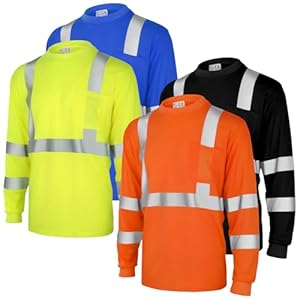Amylove 4 Pcs Long Sleeve Safety Shirt High Visibility Reflective Construction Work Shirts for Men Women(XL,Yellow, Orange, Black, Blue)