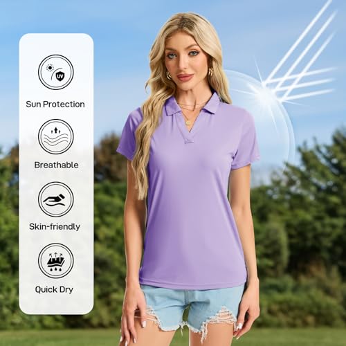 Image of Women's Polo Shirts Short Sleeve Quick Dry UPF 50+ Sun Protection Golf Tops | V Neck Collared Design, Business Casual Work, Tennis Pickleball Athletic
