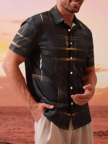 Hardaddy Men's Hawaiian Shirt Short Sleeves Printed Button Down Summer Beach Casual Shirts Black XL - Image 5