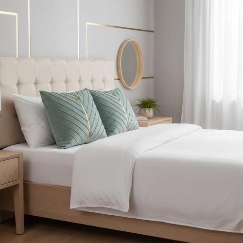 Image of Velvet Throw Pillow Covers 26x26 Pack of 2 Gold Decor Mint Green